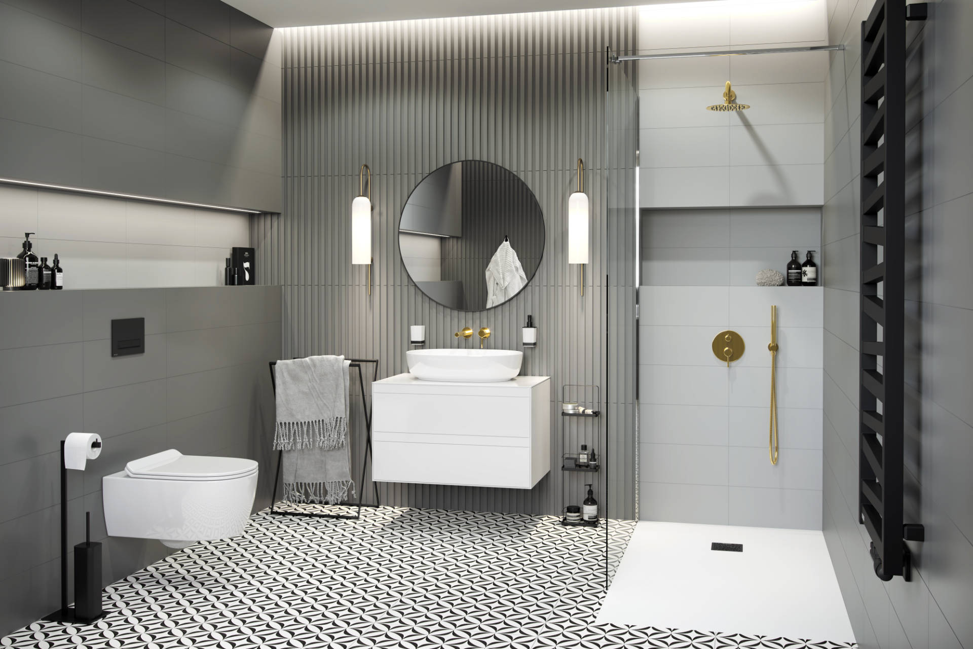 Finli szafka pod umywalkę nablatową Excellent bateria podtynkowa Pi złota