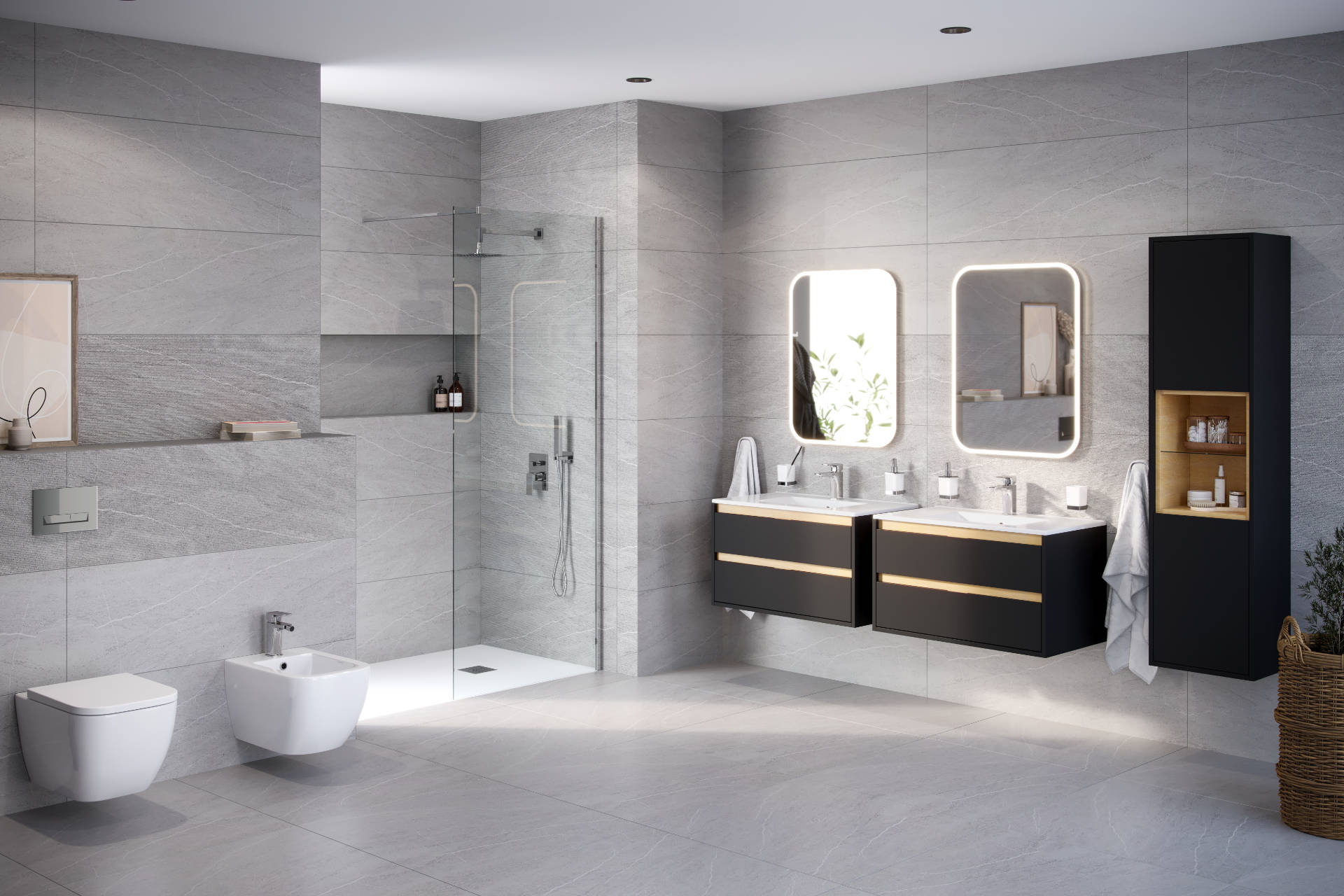 Tuto szafka wisząca pod umywalkę Excellent lustro Lumiro prostokątne