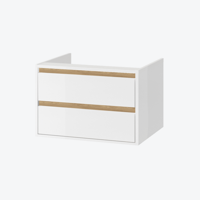 Tuto szafka wisząca 80 cm podumywalkowa 2 szuflady, biały połysk/dąb