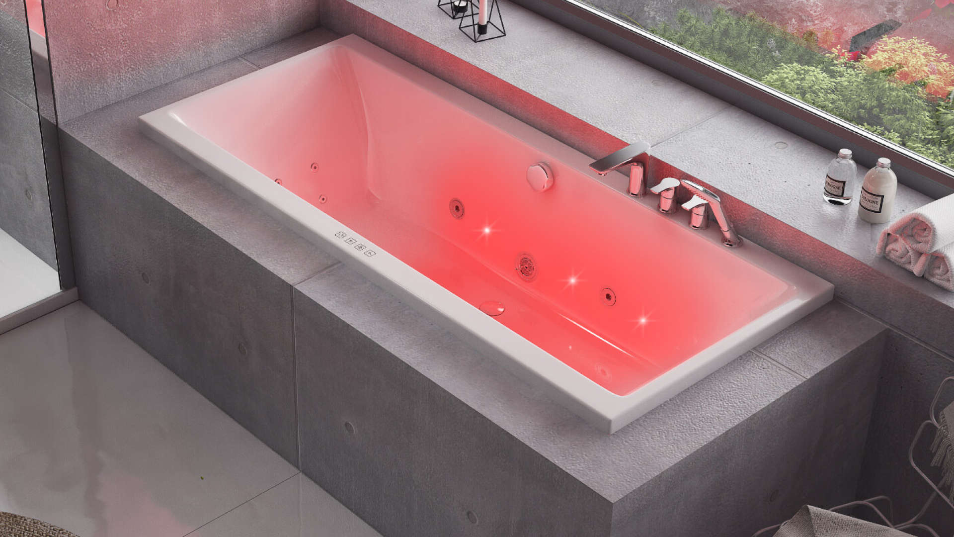 System wodno-powietrzny hydromasażu z podwodnym oświetleniem