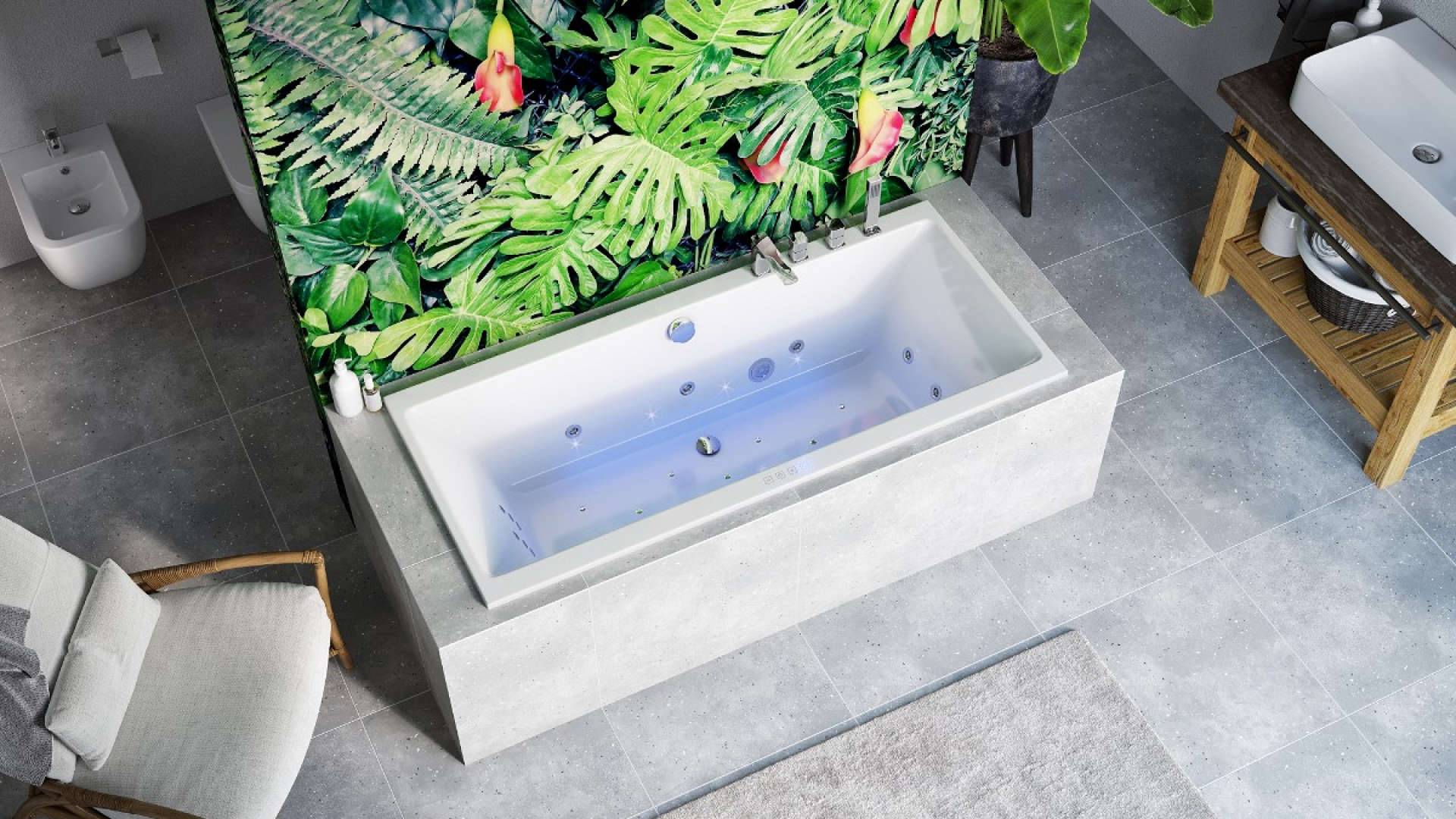 System wodno-powietrzny hydromasażu z podwodnym oświetleniem