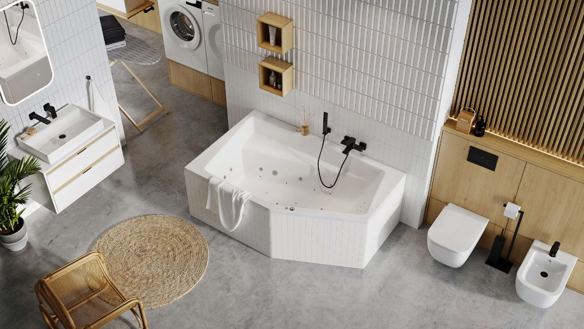 System wodno-powietrzny hydromasażu z podwodnym oświetleniem