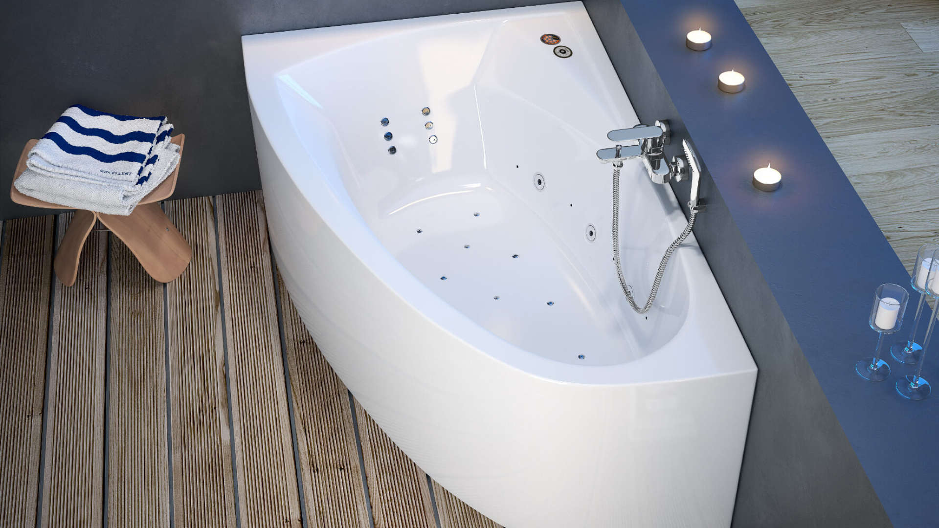 System wodno-powietrzny hydromasażu z podwodnym oświetleniem