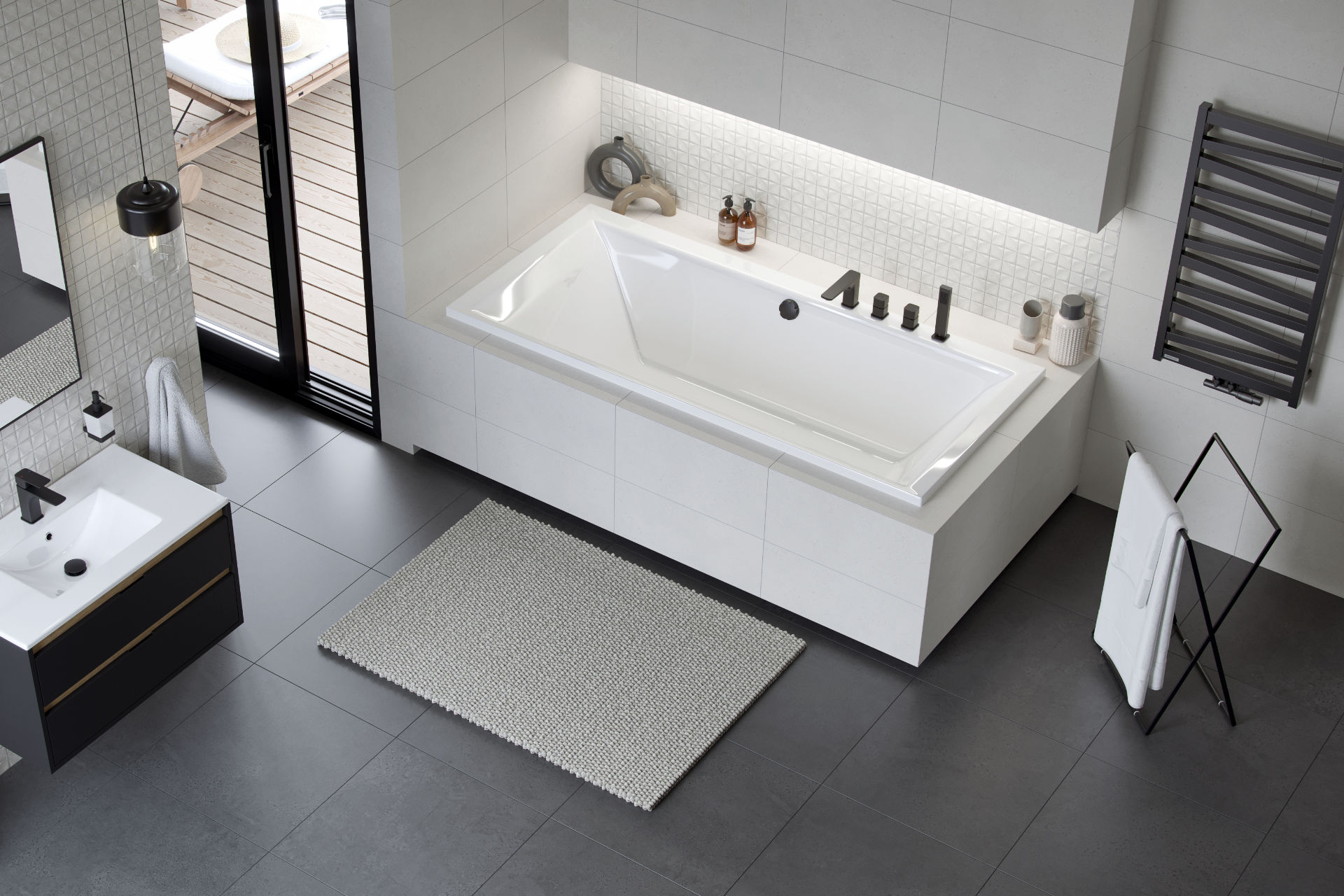 Wanna prostokątna Crown Grand 190x90 bateria nawannowa Keria