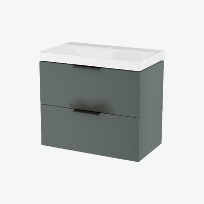 Blanko szafka 64 cm, szałwiowy mat z umywalką z otworem na baterię, uchwyt czarny