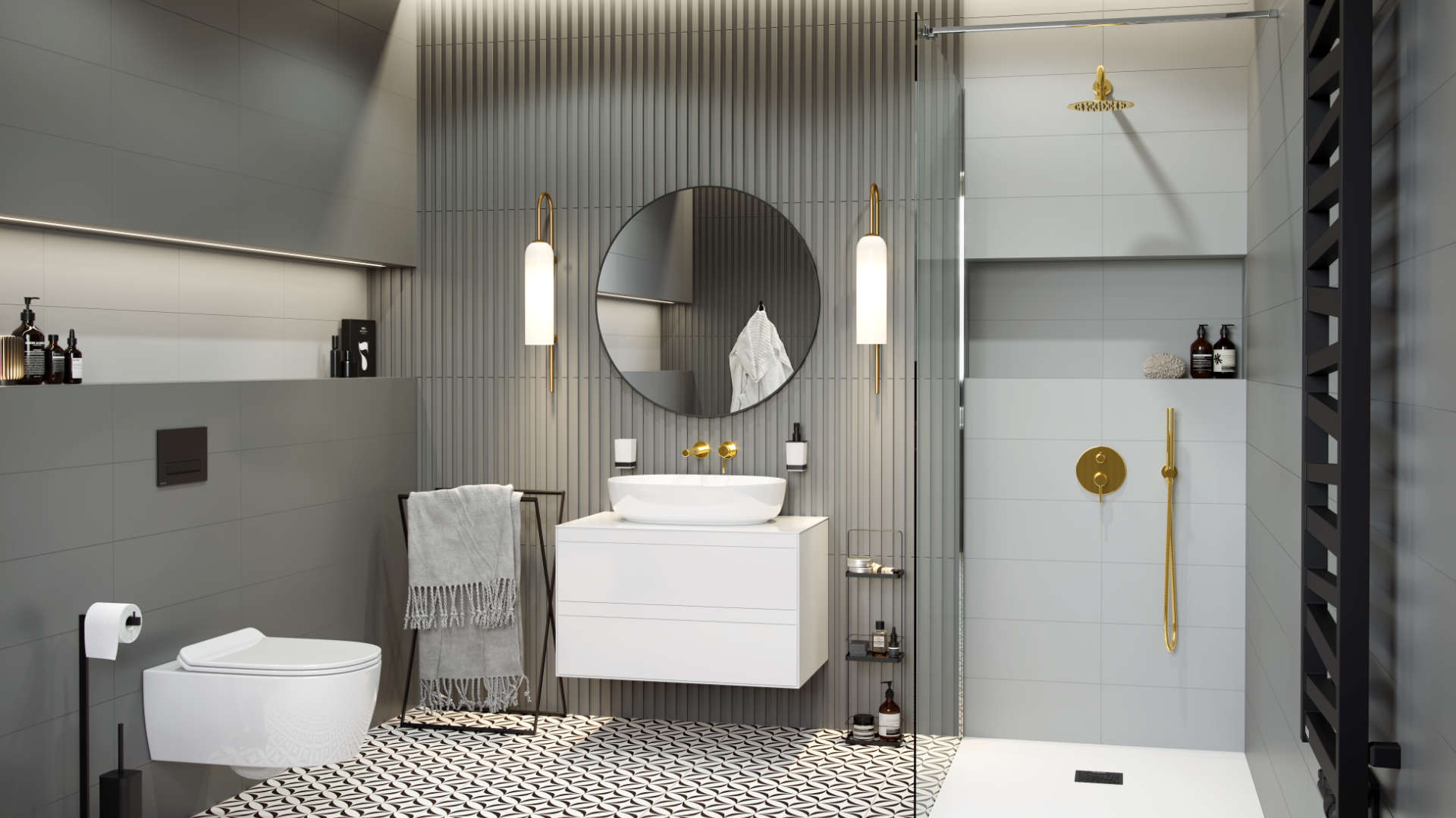 PI bateria umywalkowa podtynkowa komplet, złoty połysk