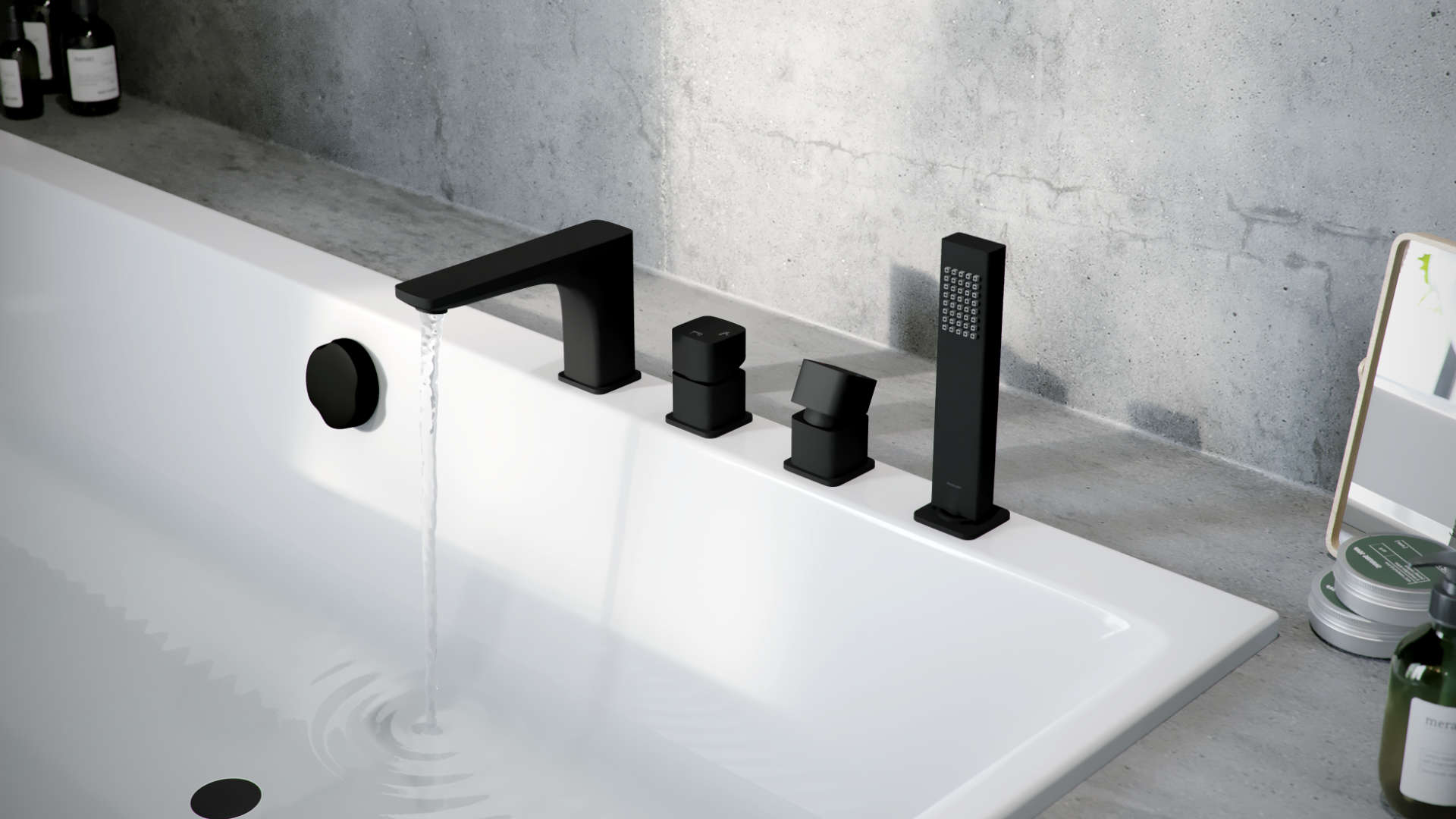 Keria bateria wannowa 4 otworowa, czarny mat