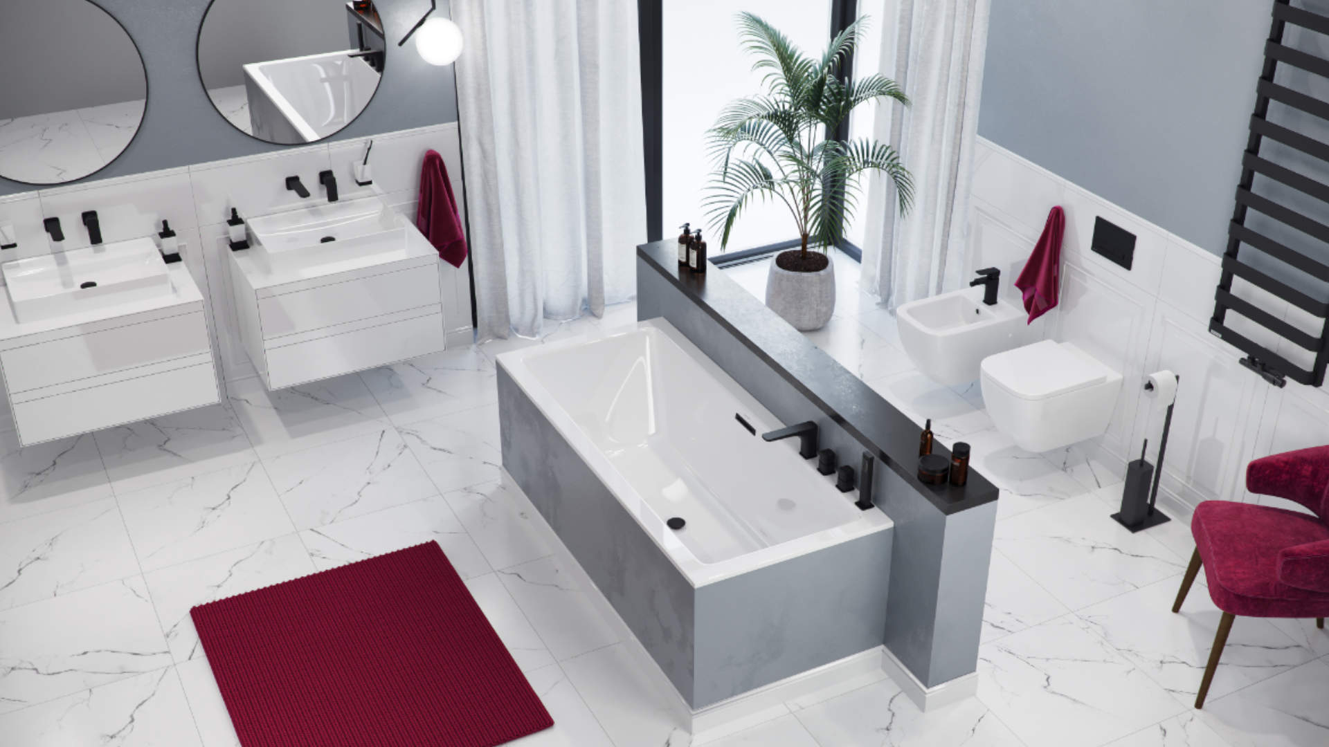 Keria bateria wannowa 4 otworowa, czarny mat