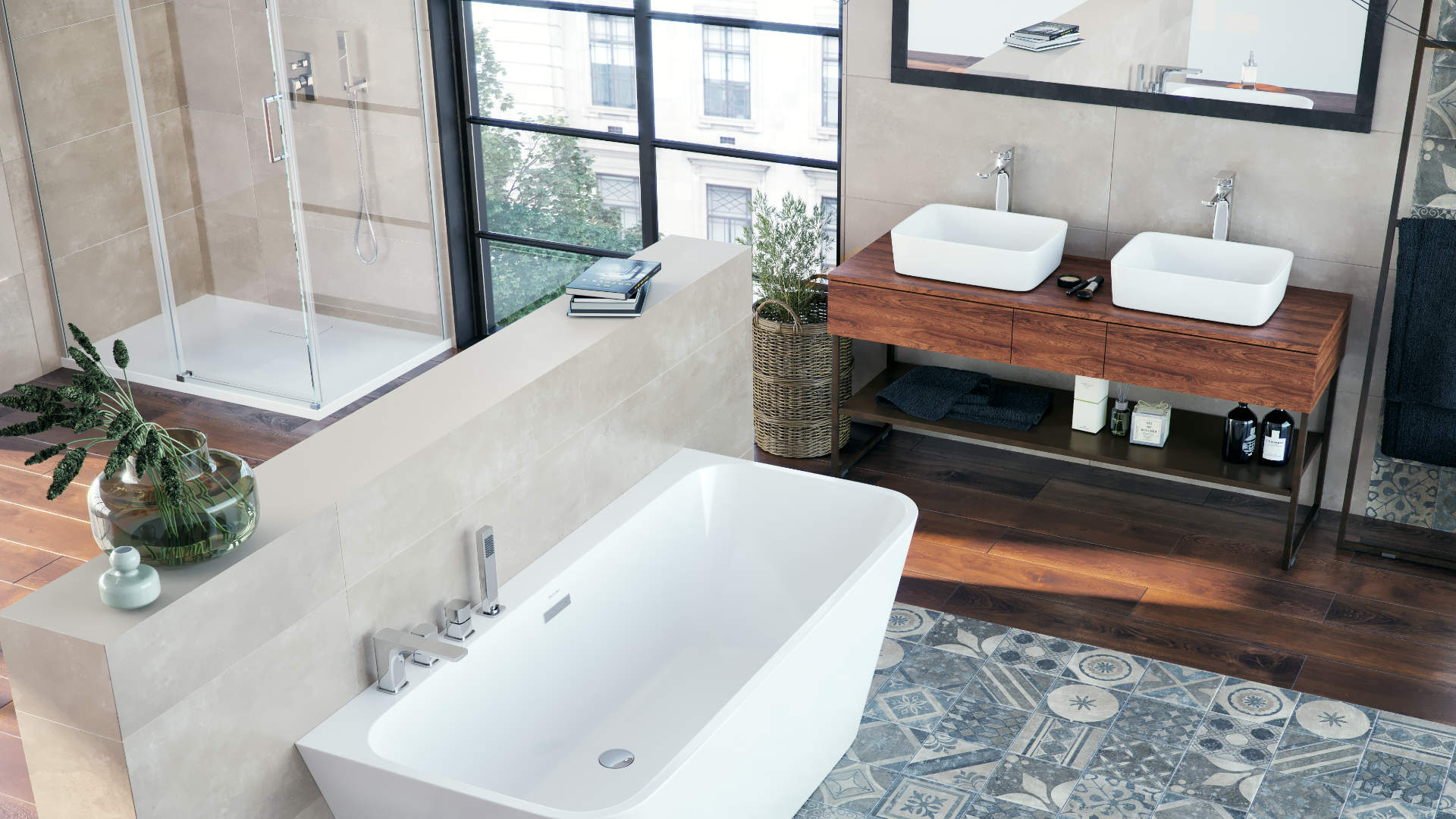 Keria bateria umywalkowa stojąca wysoka, chrom