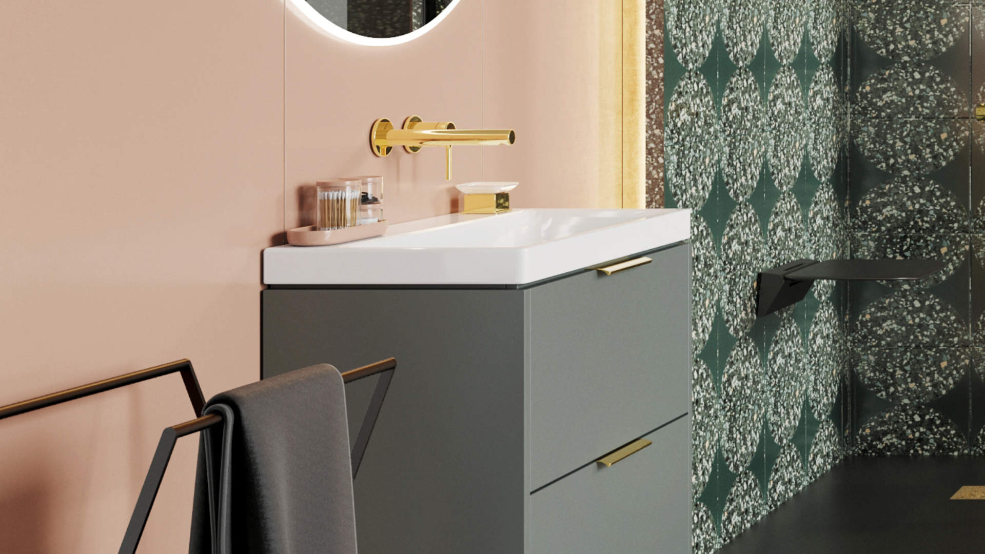 PI bateria umywalkowa podtynkowa komplet, złoty połysk