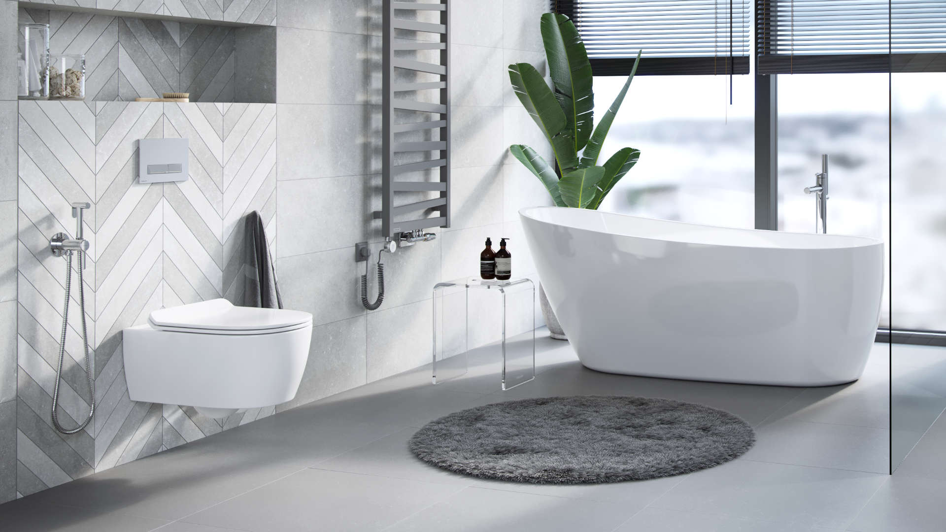 Pi bateria wannowa wolnostojąca, chrom