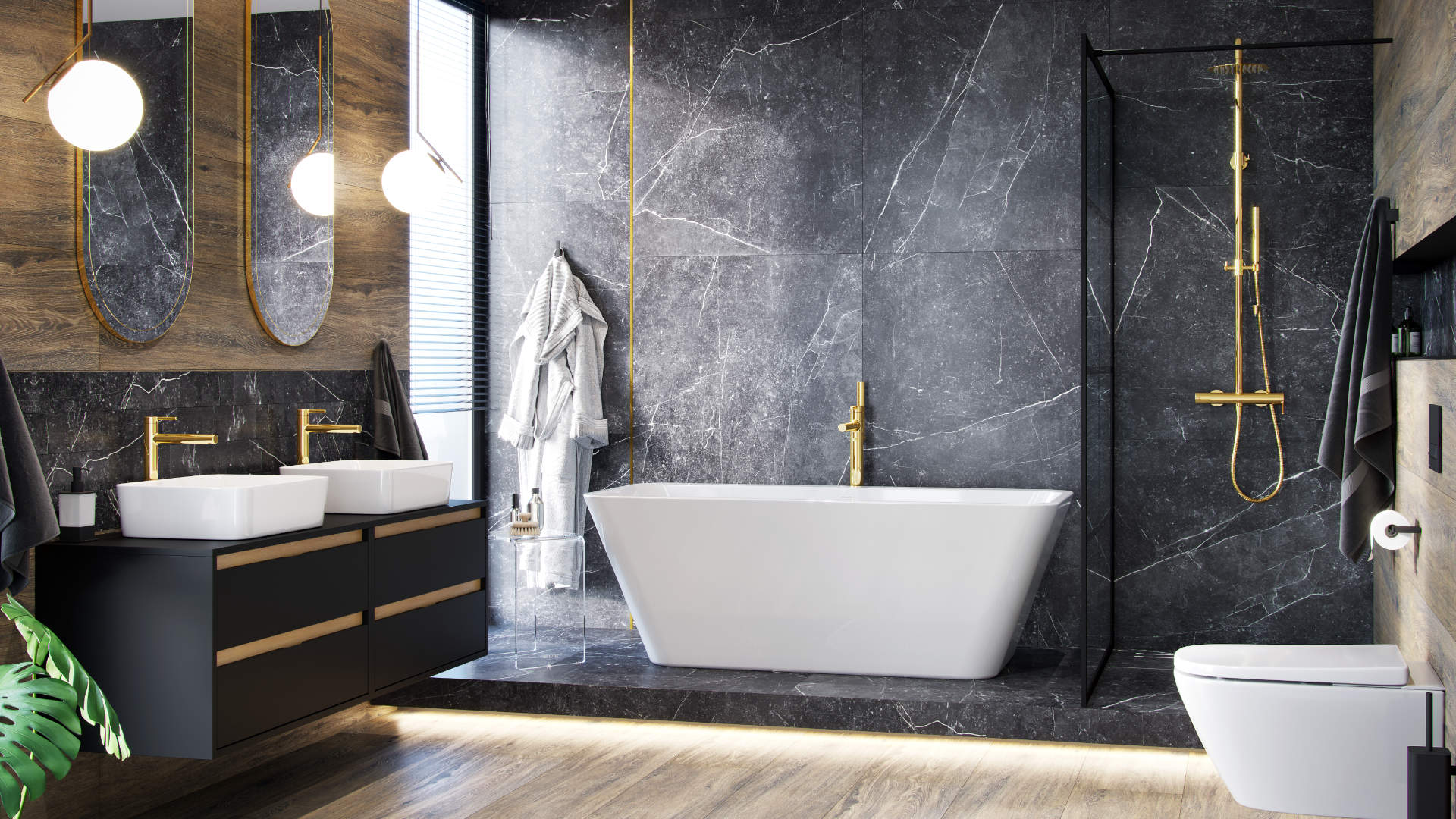 PI bateria wannowa wolnostojąca, złoty połysk