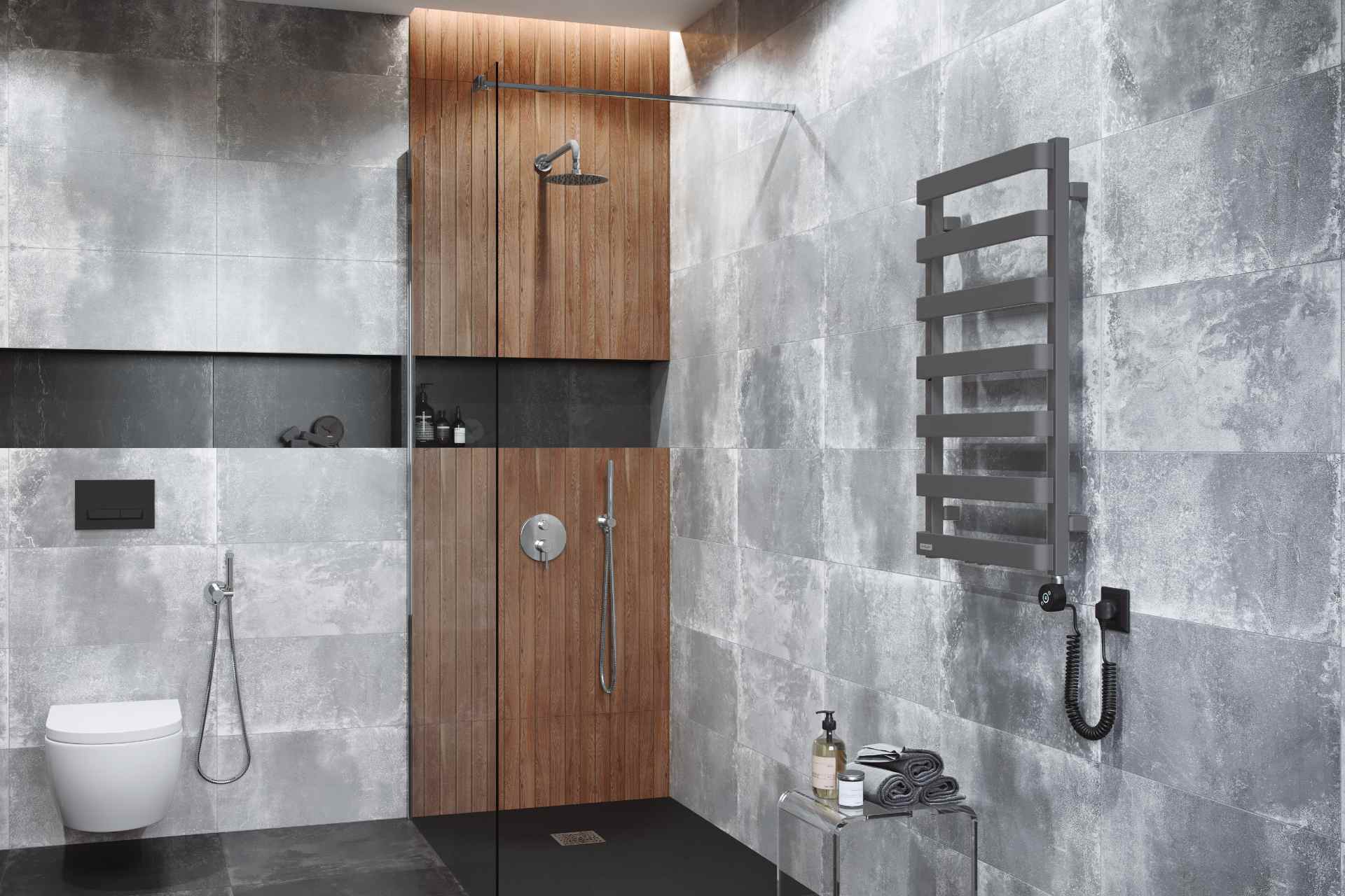 Meteor grzejnik łazienkowy elektryczny z grzałką elektryczną Excellent szary metalik brodzik Arda