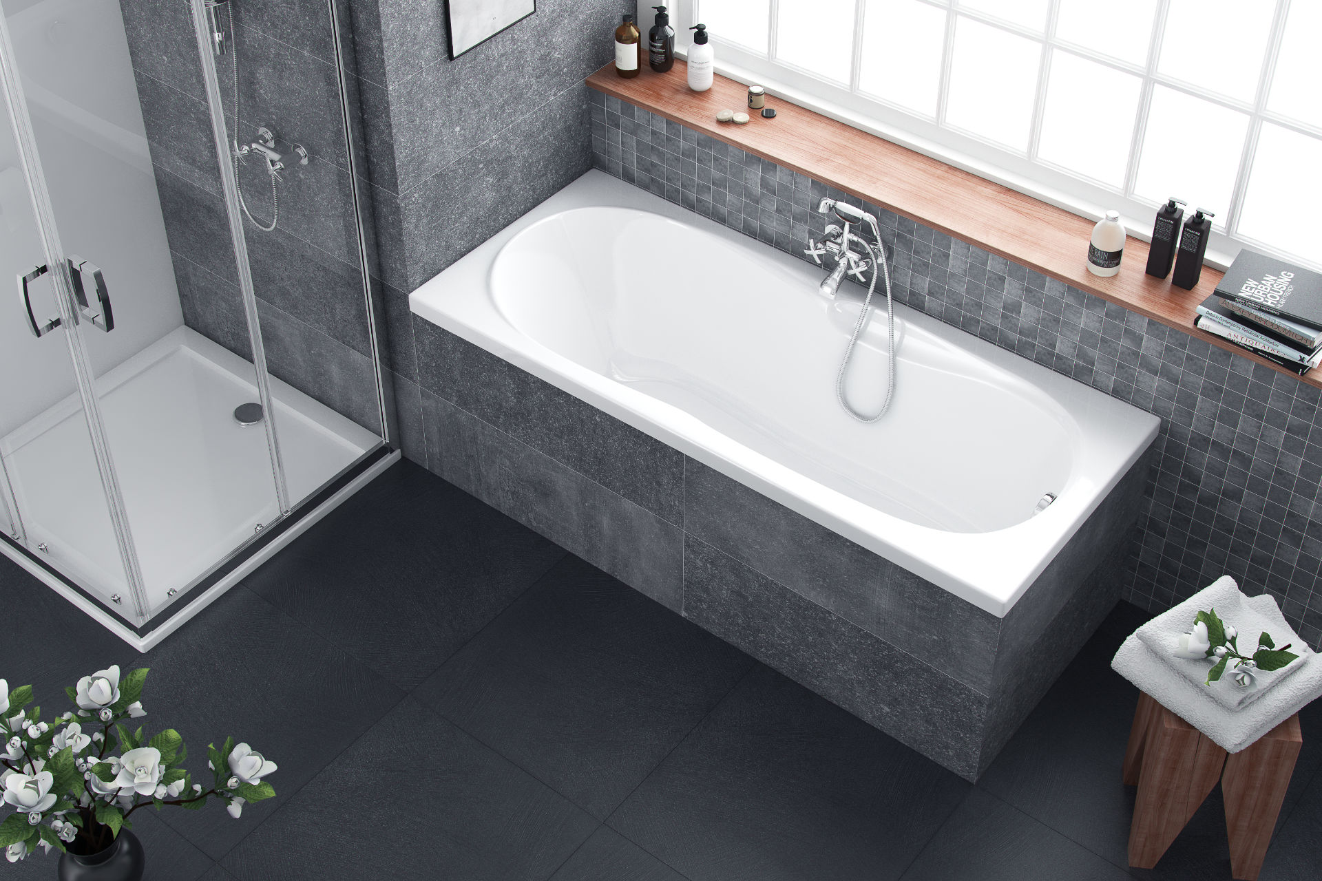 Sekwana wanna prostokątna 150x70 szara łazienka