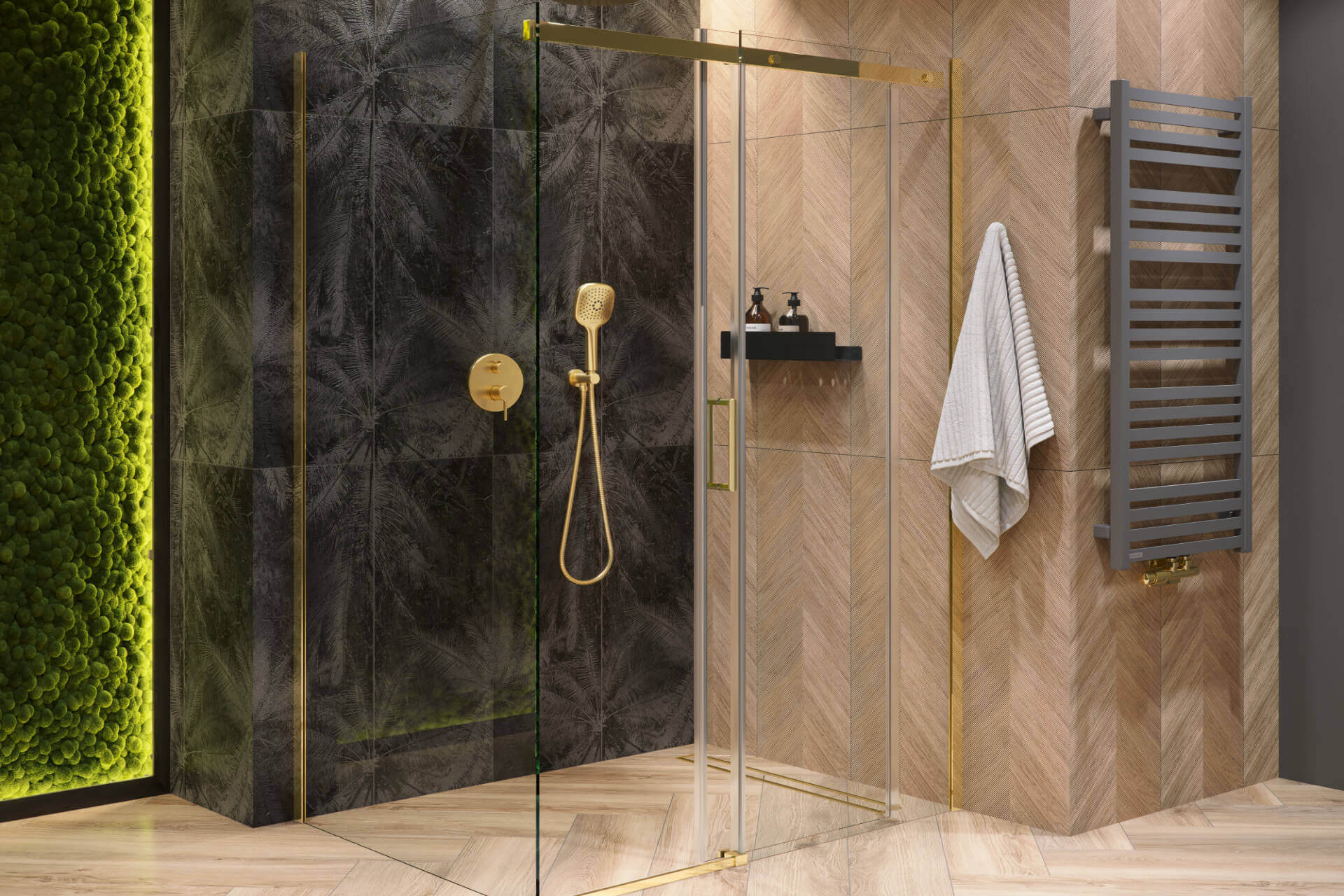 Rols kabina narożna 120x90 cm z drzwiami przesuwnymi 120 cm, powłoka Clean Control, złoty połysk