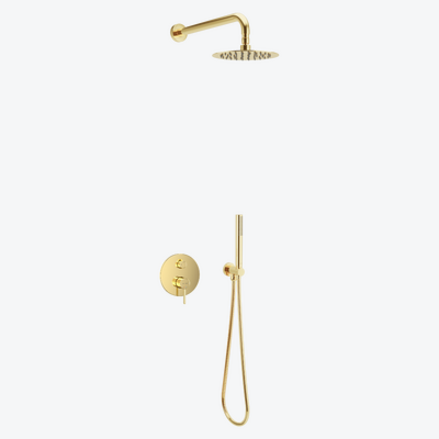 PI zestaw prysznicowo-wannowy podtynkowy 2 funkcyjny z deszczownicą 25 cm, złoty połysk