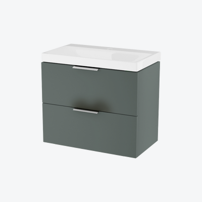 Blanko szafka 64 cm, szałwiowy mat z umywalką z otworem na baterię, uchwyt chrom