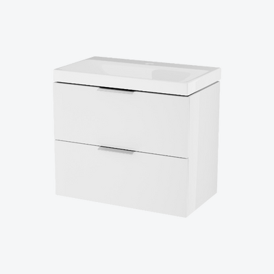 Blanko szafka 64 cm, biały połysk z umywalką z otworem na baterię, uchwyt chrom