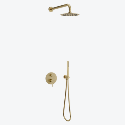 PI zestaw prysznicowo-wannowy podtynkowy 2 funkcyjny z deszczownicą 25 cm, złoty szczotkowany