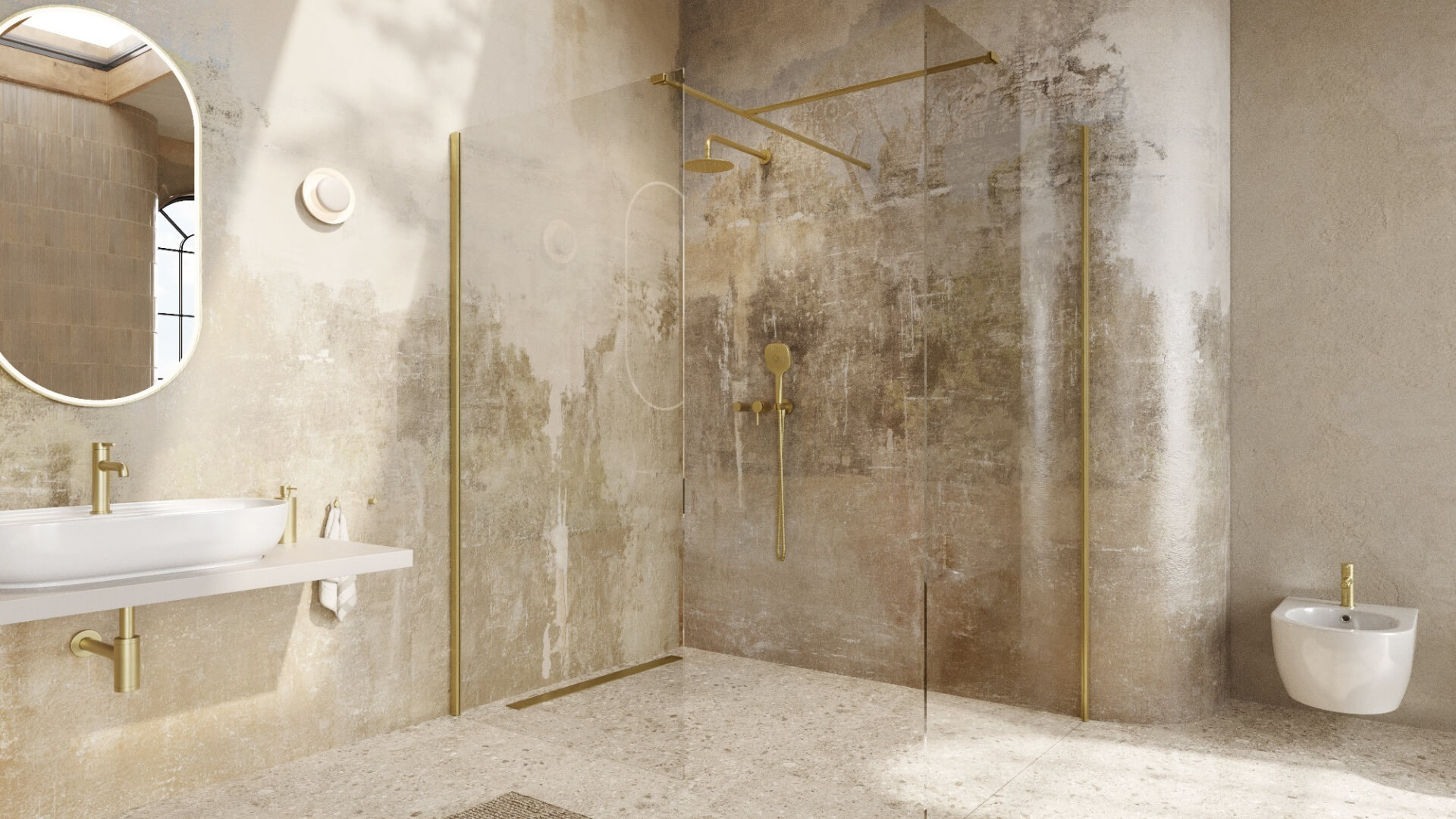 Vidoq walk-in ścianka prysznicowa prosta 100x200 cm, powłoka Clean Control, złoty szczotkowany