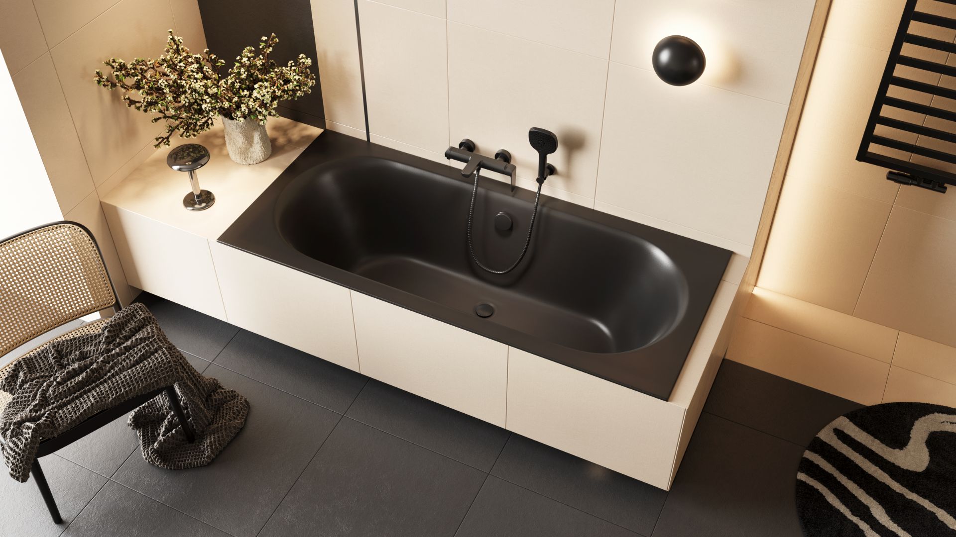 Oceana Slim wanna prostokątna 170X75 cm czarny mat