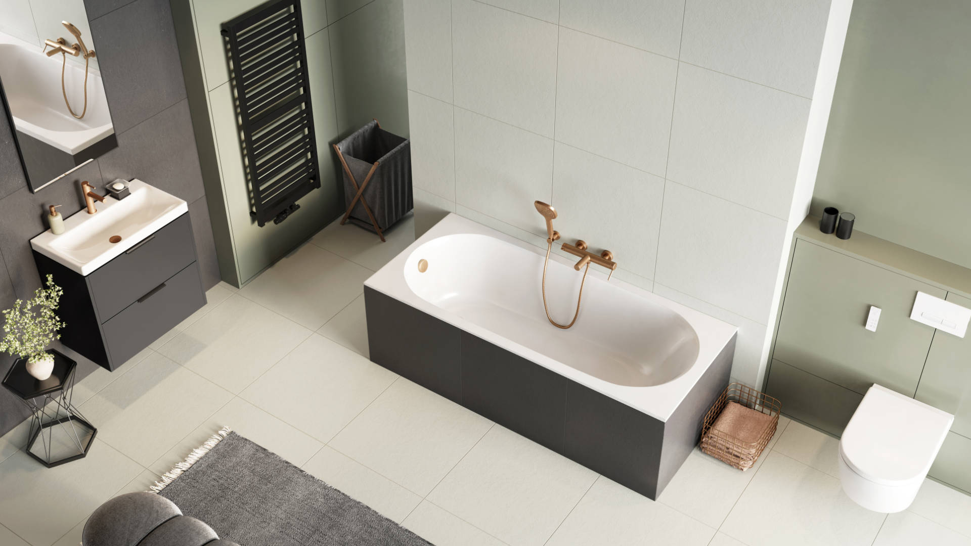 PI bateria wannowo-prysznicowa, miedziany szczotkowany