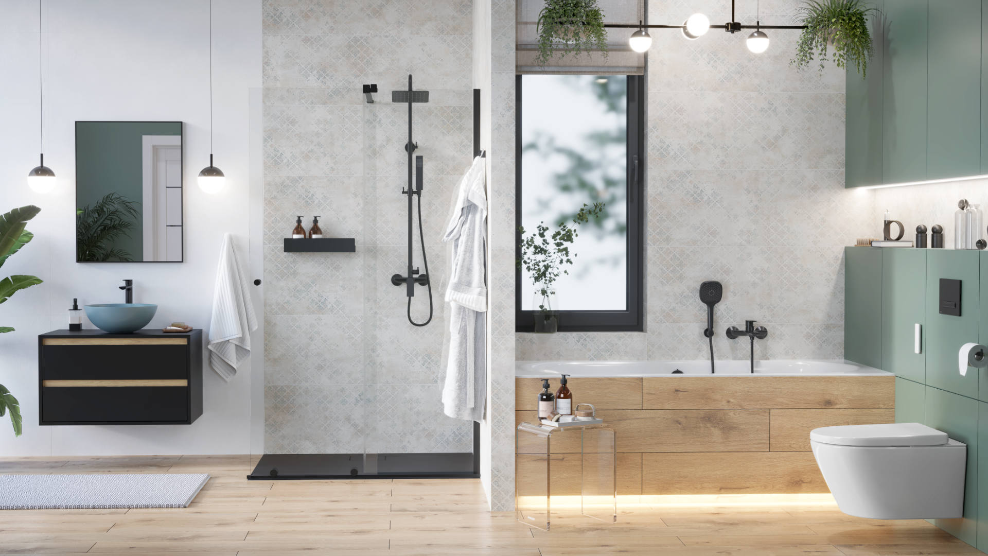 Glad Rain zestaw prysznicowy ścienny z deszczwonicą 20 cm, czarny soft