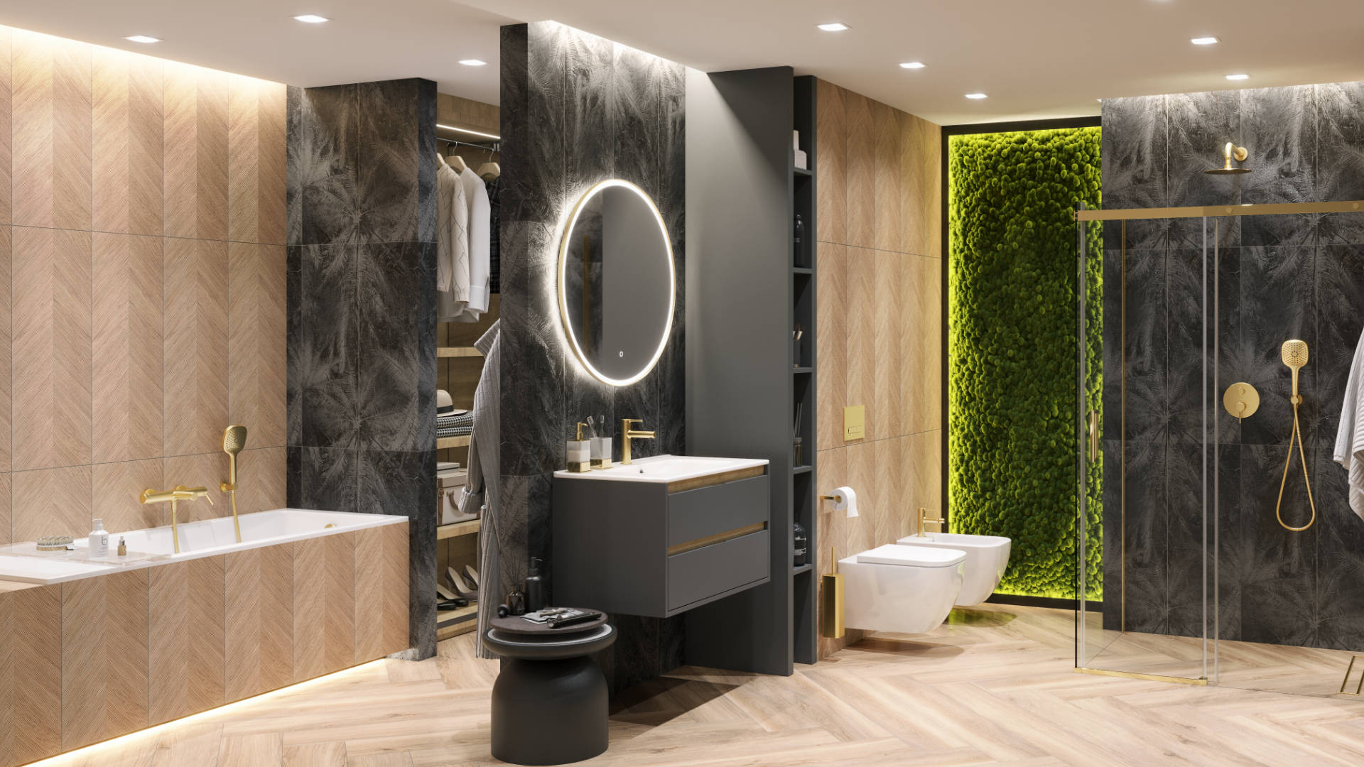 PI bateria wannowo-prysznicowa, złoty szczotkowany