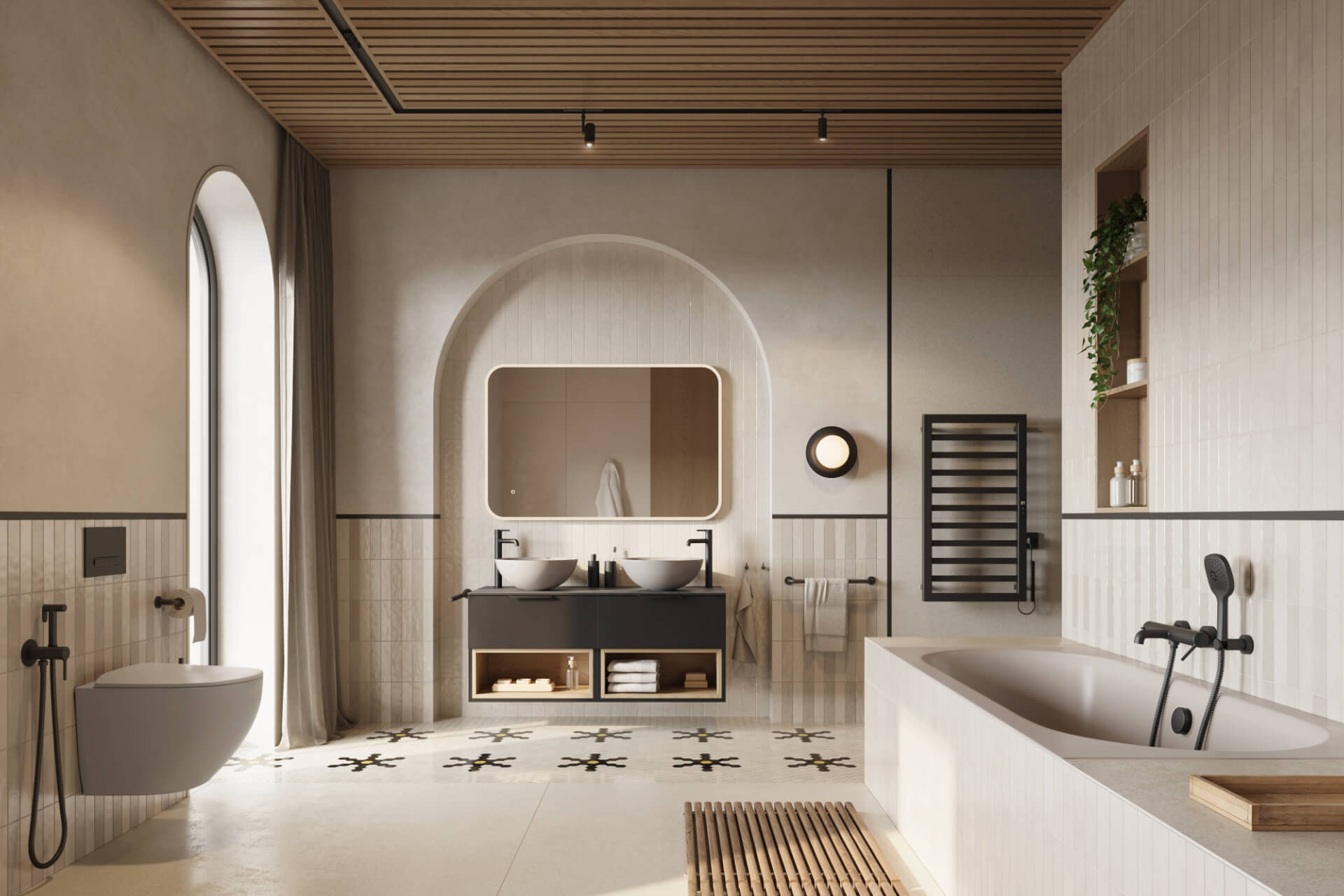 Brego Smart grzejnik łazienkowy elektryczny 91x50 cm, czarny mat