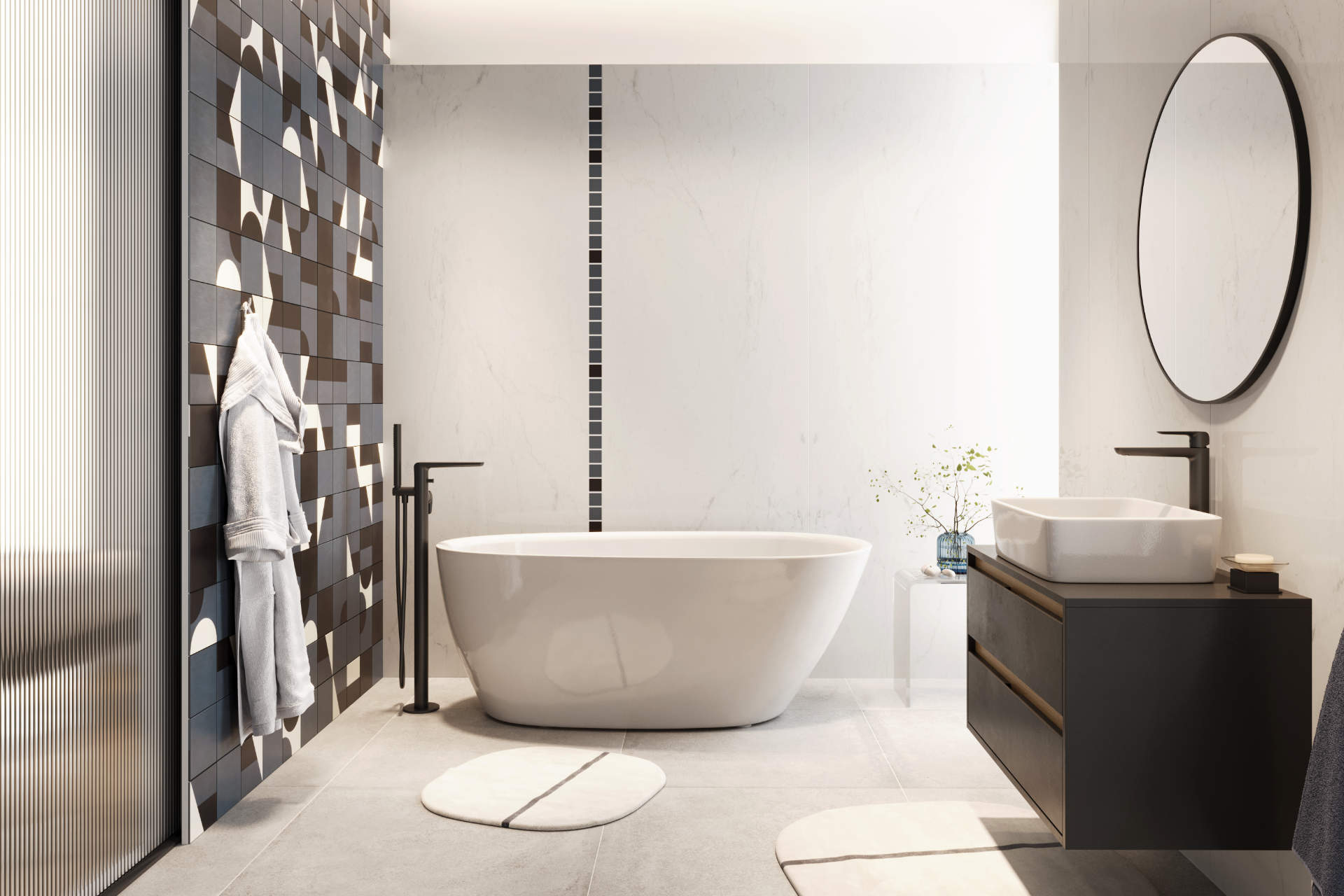 Glad bateria wannowo-prysznicowa wolnostojąca, czarny soft