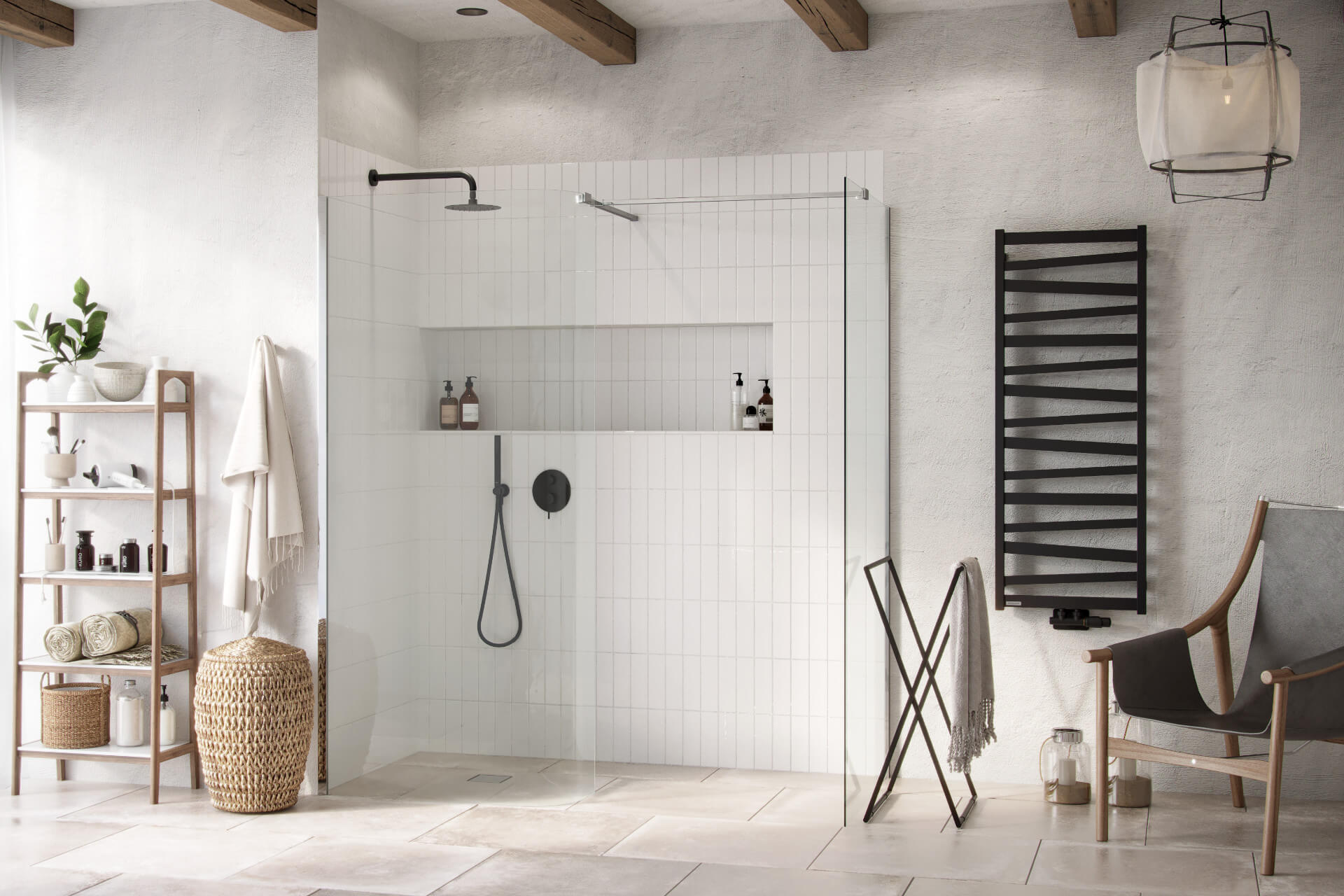 Vidoq walk-in kabina prysznicowa gięta, ścianka prosta 100cm, ścianka gięta 93cm, powłoka Clean Control, chrom