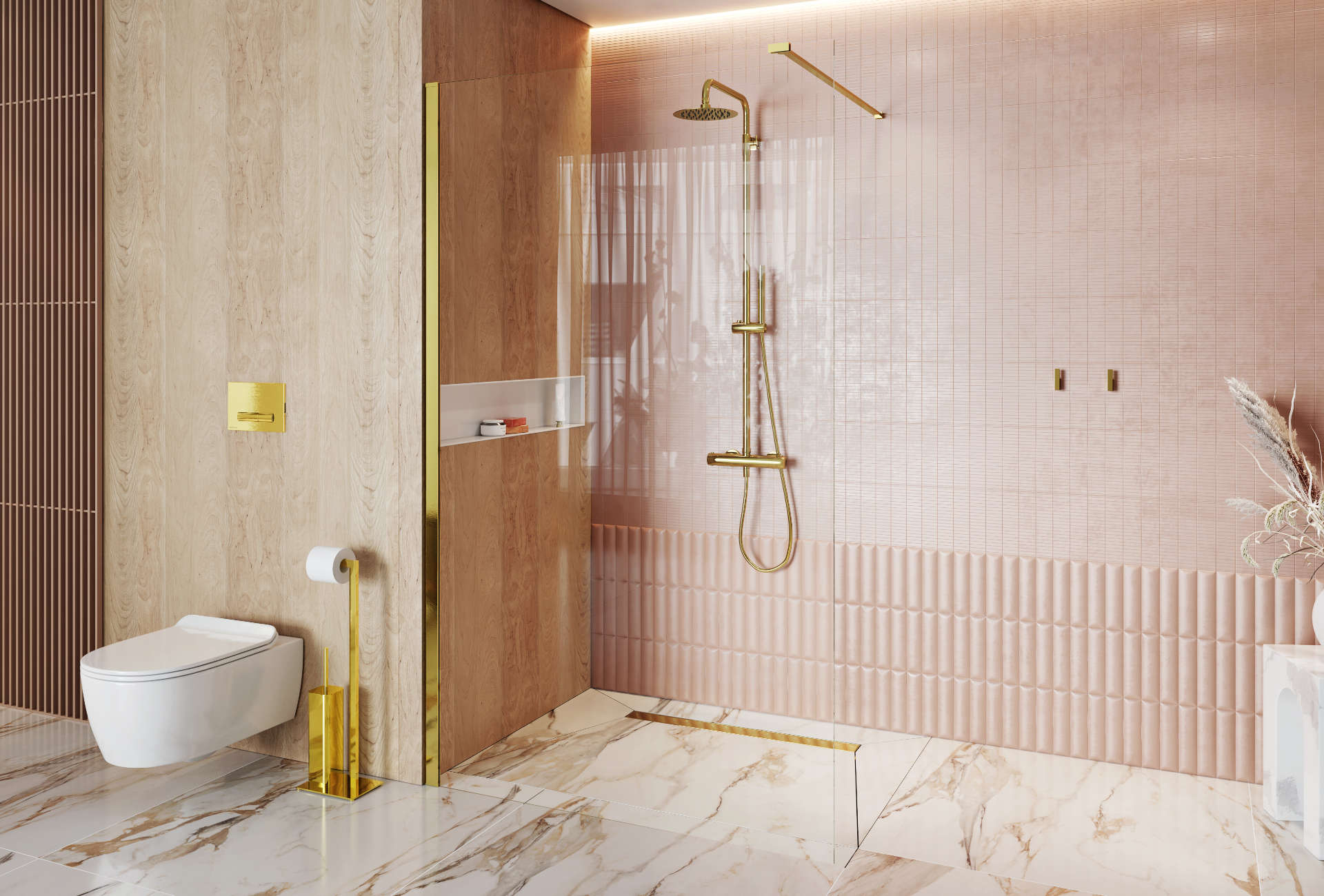 Vidoq walk-in ścianka prysznicowa prosta 80x200 cm, powłoka Clean Control, złoty połysk