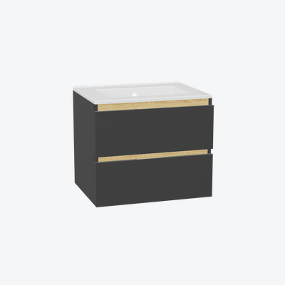 Tuto 2.0 szafka wisząca 60 cm 2 szuflady front gładki niski, umywalka As, szary/szary