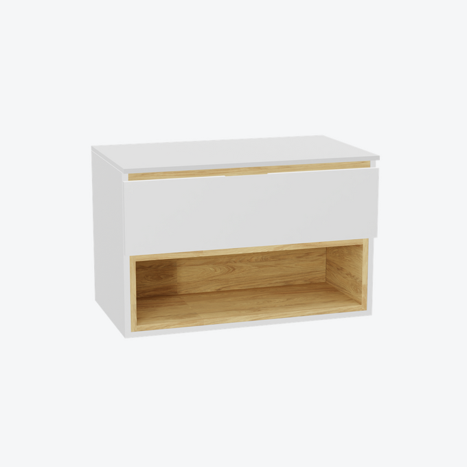 Tuto 2.0 szafka wisząca 80 cm 1 szuflada front gładki niski, blat biały lakierowany, biały/biały