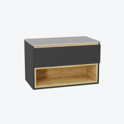 Tuto 2.0 szafka wisząca 80 cm 1 szuflada front gładki niski, blat jasny szary, szary/szary