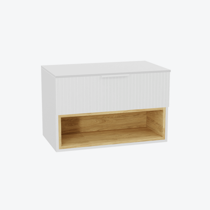 Tuto 2.0 szafka wisząca 80 cm 1 szuflada front ryflowany, blat biały lakierowany, biały/biały