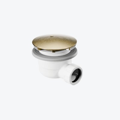 Vert syfon do brodzika biały 90 mm z pokrywą, złoty szczotkowany