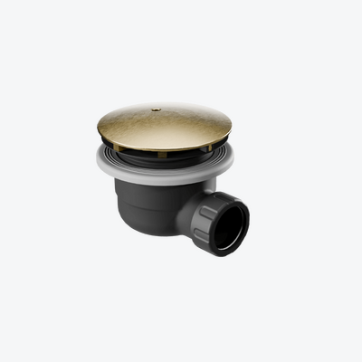 Vert syfon do brodzika biały 90 mm z pokrywą, złoty szczotkowany