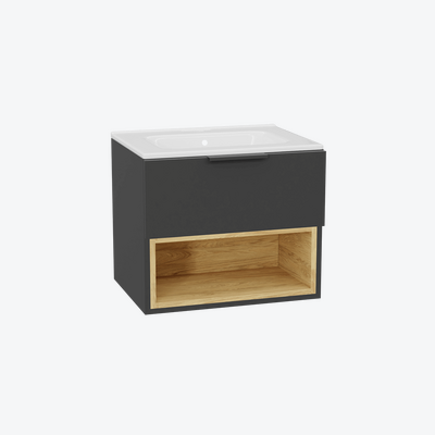 Tuto 2.0 szafka wisząca 60 cm 1 szuflada front gładki wysoki, umywalka Pik, szary/szary