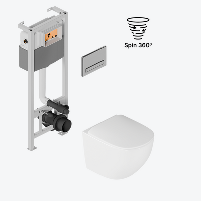 Zestaw promocyjny miska WC Luqa z deską, stelaż Flaro, przycisk Gravio chrom