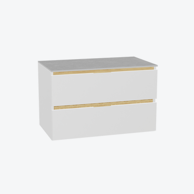 Tuto 2.0 szafka wisząca 80 cm 2 szuflady front gładki niski, blat jasny szary, biały/biały