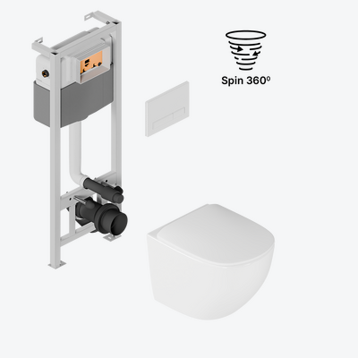 Zestaw promocyjny miska WC Luqa z deską, stelaż Flaro, przycisk Gravio biały