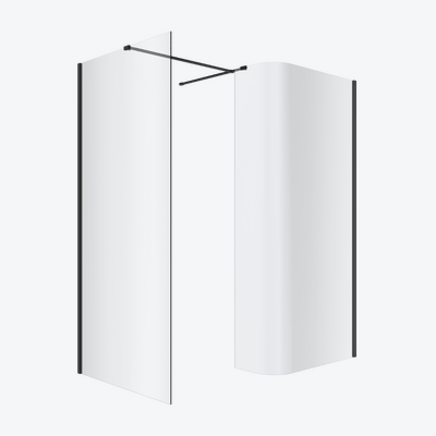 Vidoq walk-in kabina prysznicowa gięta, ścianka prosta 120cm, ścianka gięta 93cm, powłoka Clean Control, czarny mat