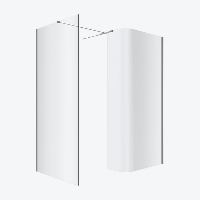 Vidoq walk-in kabina prysznicowa gięta, ścianka prosta 120cm, ścianka gięta 93cm, powłoka Clean Control, chrom