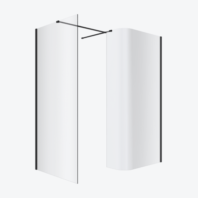 Vidoq walk-in kabina prysznicowa gięta, ścianka prosta 90cm, ścianka gięta 83cm, powłoka Clean Control, czarny mat