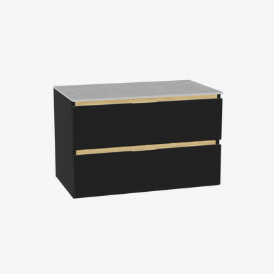 Tuto 2.0 szafka wisząca 80 cm 2 szuflady front gładki niski, blat jasny szary, czarny mat/ czarny mat