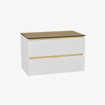 Tuto 2.0 szafka wisząca 80 cm 2 szuflady front gładki niski blat dąb Hickora biały/biały