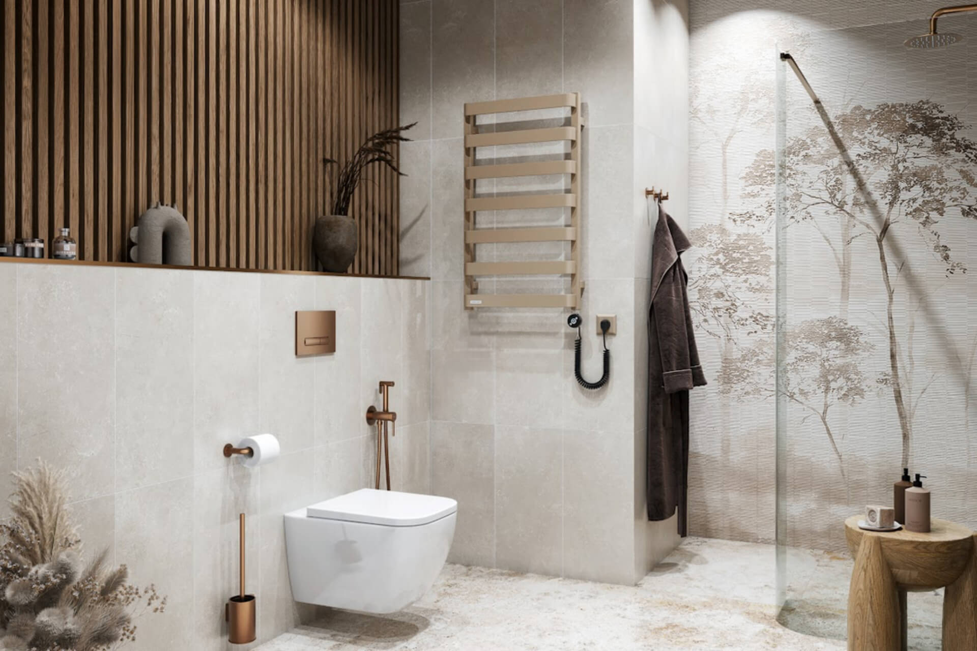 Meteor grzejnik łazienkowy elektryczny 85x50 cm z grzałką elektryczną 400W, cappuccino