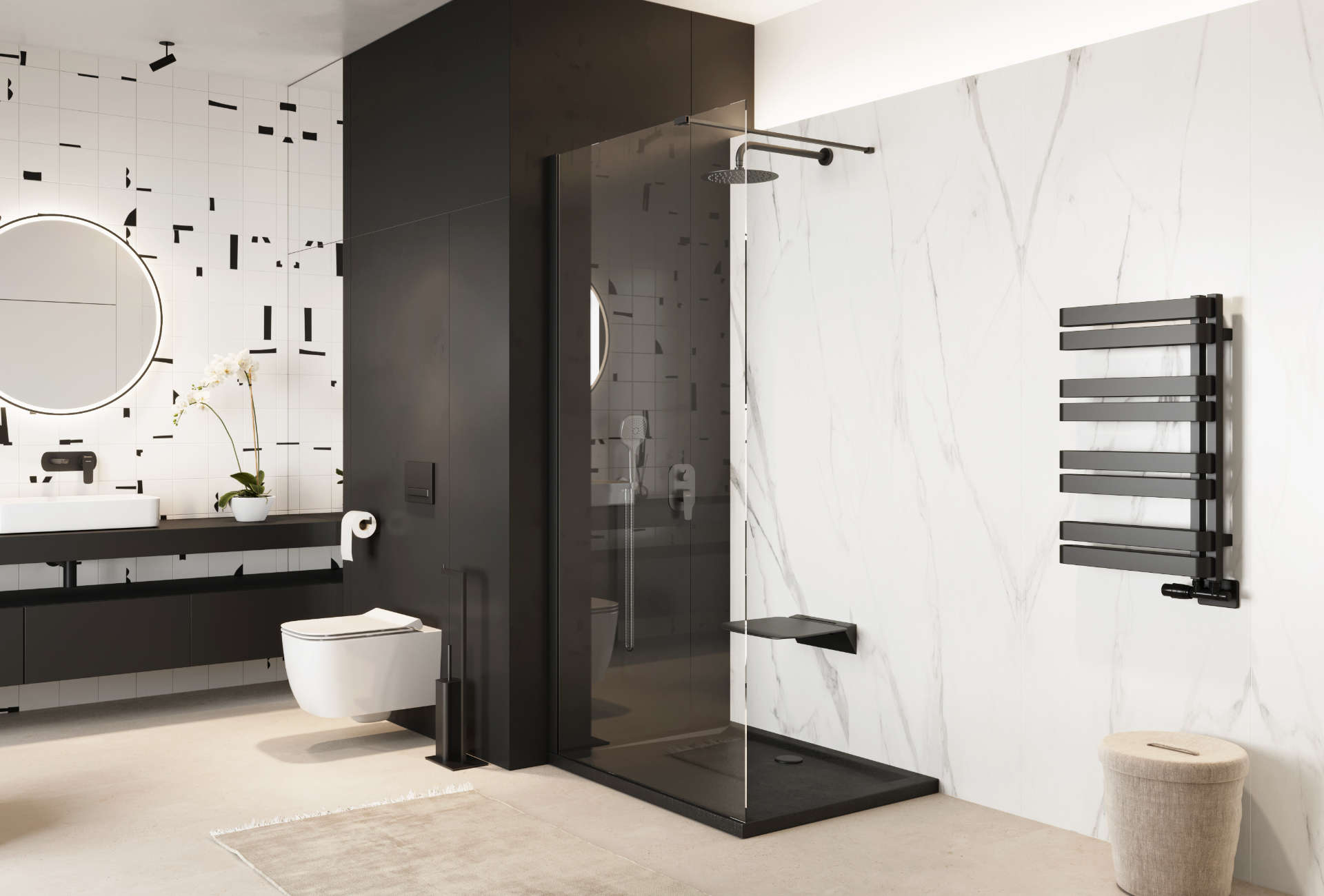 Vidoq walk-in ścianka prysznicowa prosta 100x200 cm, powłoka Clean Control, czarny mat