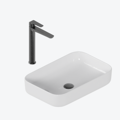 Zestaw promocyjny Cori 2.0 58x38 z baterią umywalkową wysoką Clever 2.0 grafit szczotkowany, korek klik-klak, grafit szczotkowany